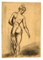 Perlott jelzéssel: Női akt háttal. Szén, papír, 43×30 cm