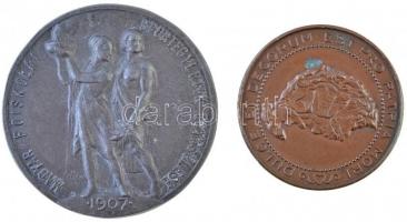 Sződy Szilárd (1878-1939) 1935-1936. "Magyar Főiskolai Sportegyletek Egyesülése - 1907 / Bajnoki Érem" fém díjérem (41mm) + ~1930. "A Budapesti Középiskolai Athletikai Club Versenydíja" Br emlékérem (31mm) T:2,2- kis patina