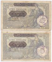 Jugoszlávia 1929. 100D + Szerbia / Német megszállás 1941. 100D (2x) mindkettő hamis felülbélyegzéssel T:III,III- Yugoslavia 1929. 100 Dinara + Serbia / German occupation 1941. 100 Dinara (2x) both with fake overprint C:F,VG