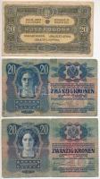 1902-1922. 8db-os vegyes magyar és osztrák korona bankjegy tétel T:III