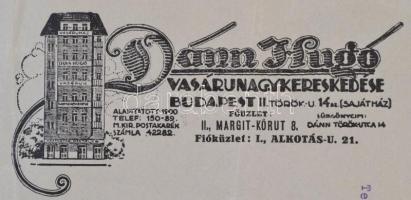 Budapest II. Dám Hugó vasáruház Fejléces számla