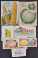 cca 1910 6 db szecessziós, litográf reklámcímke, közötte sör, sütőpor, olaj, kukorica / Art nouveau, lithographic advertisings and labels 20x28 cm