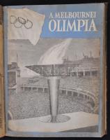 1956-1957 Képes Sport III.-IV. évfolyamok, két fél évfolyam, benne két olimpiai különszámmal, valamint belekötve a Melbournei Olimpia c. kiadvány, korabeli félvászon kötés, foltos lapokkal.