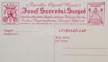 cca 1920 Szeged, Szeredai József paprikabörze reklám levelezőlap. Hajtatlan