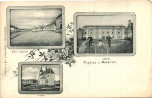 Morkovice, Morkovic; Cast namesti, Zámek, Kostel / square, castle, church, Jos. Löwenthal floral (EK)