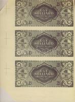 1946. 1000.000.000B.-pengő "zöld" bal alsó ívszéli 3-as függőleges csíkban, 3db illesztőkereszttel, csak hátoldali nyomat T:I