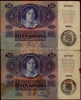 1902. 1000K lila felülbélyegzéssel T:II/III + 1914. 50K (2x) felülbélyegezve T:II,III