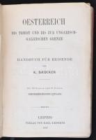 Karl Baedeker: Oesterreich bis Triest bis zur Ungraisch-Galizischen Grenze. Lipcse, 1887, Karl Baedeker. 21. kiadás, VIII+282 p. Kiadó aranyozott egészvászon-kötés, térképekkel illusztrálva. /Line-binding, in German language.