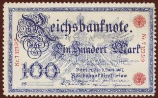 Német Birodalom /Császárság 1907. 100M bélyegalakú bankjegyimitáció tréfás német nyelvű elirattal "...ellenőrizni ezen bankjegy átadóját!"