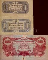 1944. 1P "V.H." 2klf képméretben T:II/III + 1000P "V.H." T:II/III Korabeli papír bankjegyragasztóval megerősítve!