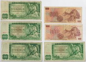 Csehszlovákia 1961. 100K (4x) + 1970. 20K + 1973. 500K (2x) + 1986. 10K (3x) T:III Czechoslovakia 1961. 100 Korun (4x) + 1970. 20 Korun + 1973. 500 Korun (2x) + 1986. 10 Korun (3x) C:F