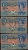 1913. 20K (9x) klf ellenbélyegzőkkel, benne piros "Magyarország" (3x), "Deutschösterr...