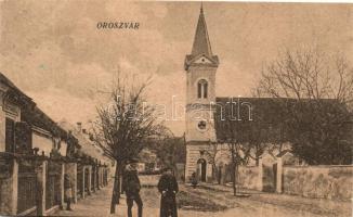 Oroszvár, Rusovce; templom, népiskola, Preisak György kiadása / church, school (EB)