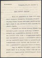 1921 Ráday Gedeon (1872-1937) belügyminiszter (1921) levele  Palkovics László (1877-1933) Esztergom vármegye alispánja részére Polner Zoltán (?-?) esztergomi rendőrkapitány szabadkőműves tevékenysége ügyében, Ráday aláírásával, 4 p