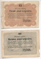 1849. 15kr + 30kr "Kossuth bankó" T:III,III-