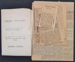 1940 Sík Sándor és Marót Károly jelentése Ortutay Gyula egyetemi magántanári kinevezése tárgyában, 16 p. + a kinevezésről szóló különféle újságkivágások