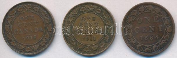 Kanada 1884. 1c Br "Viktória" + 1911-1918 1c Br "V. György" (2x) T:2-,3 
Canada...