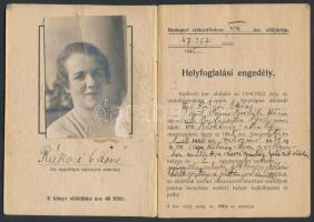 1945-1947 Helyfogalalási engedély, fényképpel, pecséttel, aláírásokkal