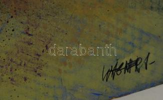 Wágner János (1936-): Csendélet kerti székkel. Olaj, farost, jelzett, 60×80 cm