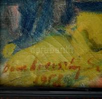 Dombrovszky Szaniszló (1928-2004) : Utca részlet alakokkal. Olaj, vászon, jelzett, keretben, 65×80 c...