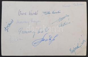 1963 Győri Vasas ETO 1963. évi labdarúgó bajnokcsapatának tablófotója, a hátoldalán a csapat tagjain...