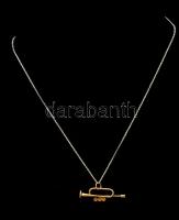 Ezüst(Ag) trombita függő, apró szintetikus kövekkel, jelzett, ezüst(Ag) láncon, bruttó: 3,4 g