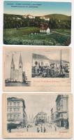 3 db RÉGI magyar városképes lap; Törökszentmiklós, Külley Béla üzletével, Budakeszi, Budapest Baross utcával, vegyes minőség / 3 pre-1945 Hungarian town-view postcards, Törökszentmiklós, Budakeszi, Budapest