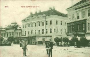 Arad, Fehér Kereszt szálloda, Braun Gusztáv kávéháza, Husserl M., Ifj. Klein Mór üzlete és saját kiadása / hotel, café, shops (kis szakadás / small tear)