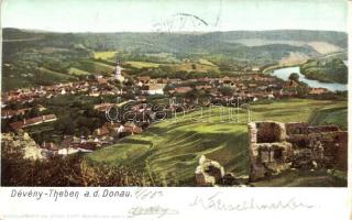 Dévény, Theben a. d. Donau; látkép a Dunával / river. Heliocolorkarte von Ottmar Zieher 1901.