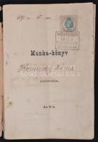 1893 Munka-könyv bányamunkás részére, Szélaknai (Selmecbánya) bányahivatal, bejegyzésekkel, a mátraszelei és mizserfa bányagondnokság pecséteivel, szolgálati és munkarend szabályzat, és bányapénztári alapszabályzattal, kissé viseltes állapotban, 15+16+2+III+35 p.