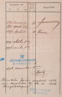 1893 Munka-könyv bányamunkás részére, Szélaknai (Selmecbánya) bányahivatal, bejegyzésekkel, a mátras...