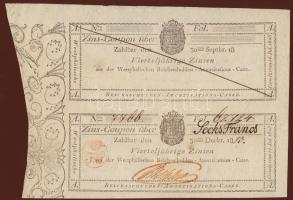 Német Államok/Westphalia Királyság 1813. 6Fr párban, felső kitöltetlen átlós fekete vonallal érvénytelenítve T:I RRR!!!