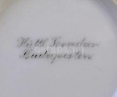 Virágmintás Hüttl Tivadar teáskanna, kézzel festett, jelzett, kopásnyomokkal, m: 22 cm