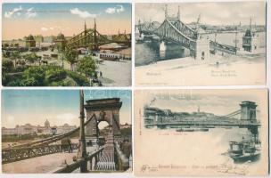 Budapest, hidak; Lánchíd és Ferenc József híd - 4 db régi képeslap / 4 pre-1920 postcards