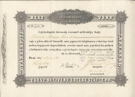 1847. Az 1844-ben alapított Gyáralapító Társaság 100Ft-os részvénye. Egyike az első magyar részvényeknek! T:II RRR!!!