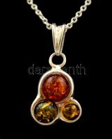 Ezüst(Ag) lánc, borostyán berakásos függővel, jelzett, h: 40 cm