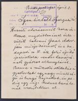 1902 Pecz Samu (1854-1922) hatvani Gaál Adorján (1863-1902) építészmérnök halálát tárgyaló, saját kézzel írt levele, a hátoldalán későbbi ceruzás bejegyzéssel.