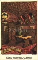 Budapest VI. Hotel Britannia, Szondy söröző s: Haranghy J. - 2 db régi képeslap / 2 pre-1945 postcar...