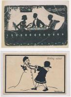 10 db RÉGI sziluettes művész motívumlap, vegyes minőség / 10 pre-1945 silhouette art motive cards, mixed quality