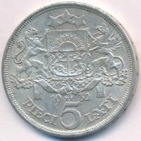 Lettország 1932. 5L Ag T:2 Latvia 1932. 5 Lati Ag C:XF Krause KM#9