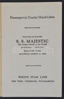 1928 A New Yorki Kossuth zarándoklat személyszállító hajója a S. S. Majestic utaslistája / 
1928 Pa...