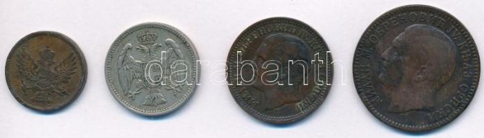 Szerbia 1879. 5p Br + 1879. 10p Br + 1912. 20p Cu-Ni + Montenegró 1906. 2p Br T:2-,3
Serbia 1879. 5...
