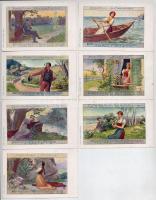 7 db RÉGI művészi képeslap, Schubert dalok illusztrációi, Schubertlieder LVII - 2., 4., 5., 6., 7., 8., 9., Jacques Philipp / 7 pre-1945 art postcards, illustrations of Schubert songs