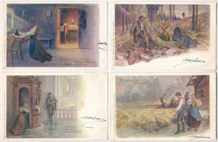 6 db RÉGI motívumos képeslap, Tízparancsolat sorozat, Döcker aláírásával, Neuber Ráfael műkiadása / 6 pre-1945 motive postcards, Ten Commandments series with the signature of Döcker