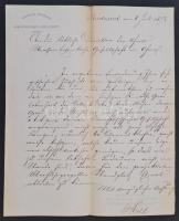 1873 DDSG igazgatóságának német nyelvű levele Budai Közúti Vaspálya Társaság-nak, Schröll József igazgató aláírásával, fejléces papíron, a társaság pecsétjével.