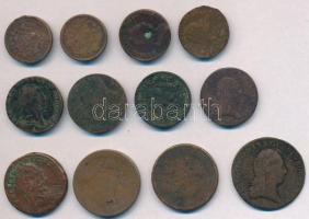 Vegyes: 12db-os osztrák és magyar rézpénz tétel, 1869KB 1kr "Angyalos címer", 1872KB 1kr &...