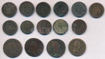 Vegyes: 14db-os rossz minőségű magyar és osztrák rézpénz tétel, közte 1868KB 1kr Cu "Angyalos c...