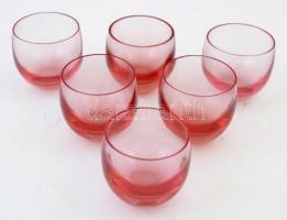 Moser rózsaszín üveg pálinkás poharak, hibátlanok, 6 db, eredeti dobozában, m: 4,5 cm, d: 5 cm