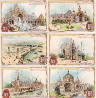 1900. 6 db-os Liebig szines litho reklámkártya sorozat: Párizsi világkiállítás / Liebig, Serie von 6 col. Litho Reklamekarten: Weltausstellung Paris