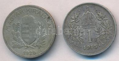 Vegyes: 1926. 1P Ag + Ausztria 1915. 1K Ag Ferenc József T:2-,2